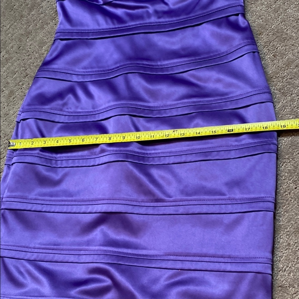 Purple Bodycon Satin Midi Dress with Square Neckline Sexy Bridesmaid Elegant - Picture 13 of 14